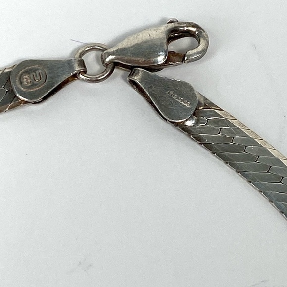 925 Italy Necklace SU Harrington Bone Flat Chain V Style CZ 14.05g - Picture 7 of 14